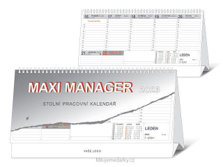 MAXI MANAGER 2025 šedý stolní kalendář, 32x17,5 cm, 15 ks