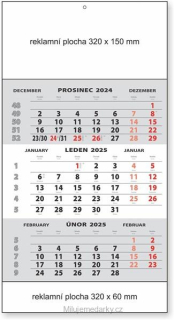 Tříměsíční nástěnný kalendář 2025 šedý STANDARD